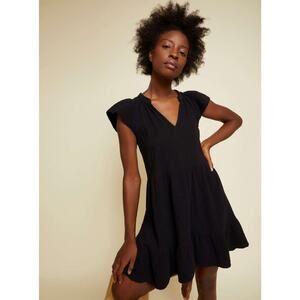 Nation LTD Padma Gauze ruffled Mini dress Black S Babydoll Sundress Beachy Boho